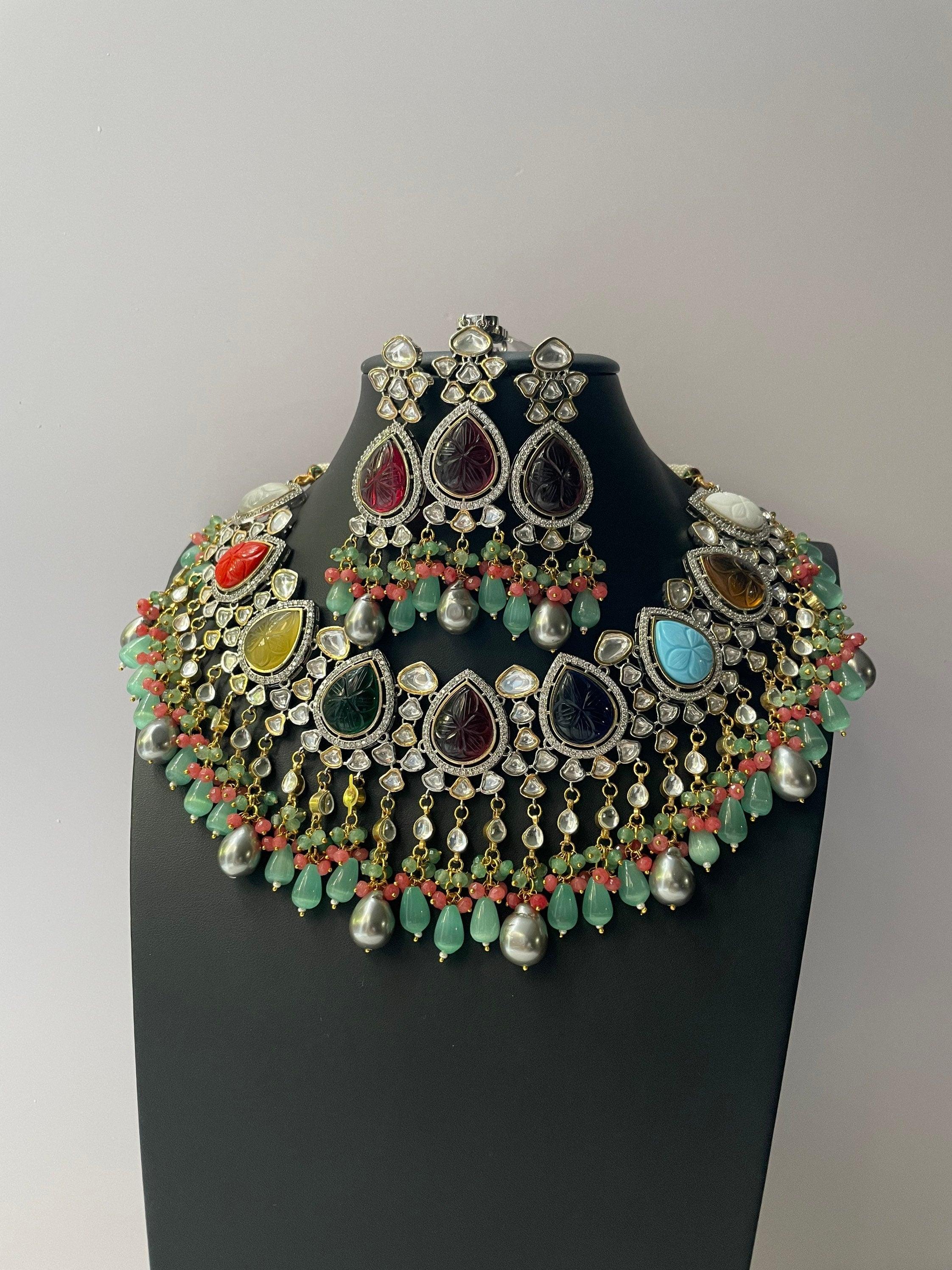 Navratan Kundan Necklace/ Indian Jewelry/ Pacchi Kundan Necklace/ Sabyasachi Necklace/ Bollywood Jewelry/ Indian Necklace/Indian Wedding