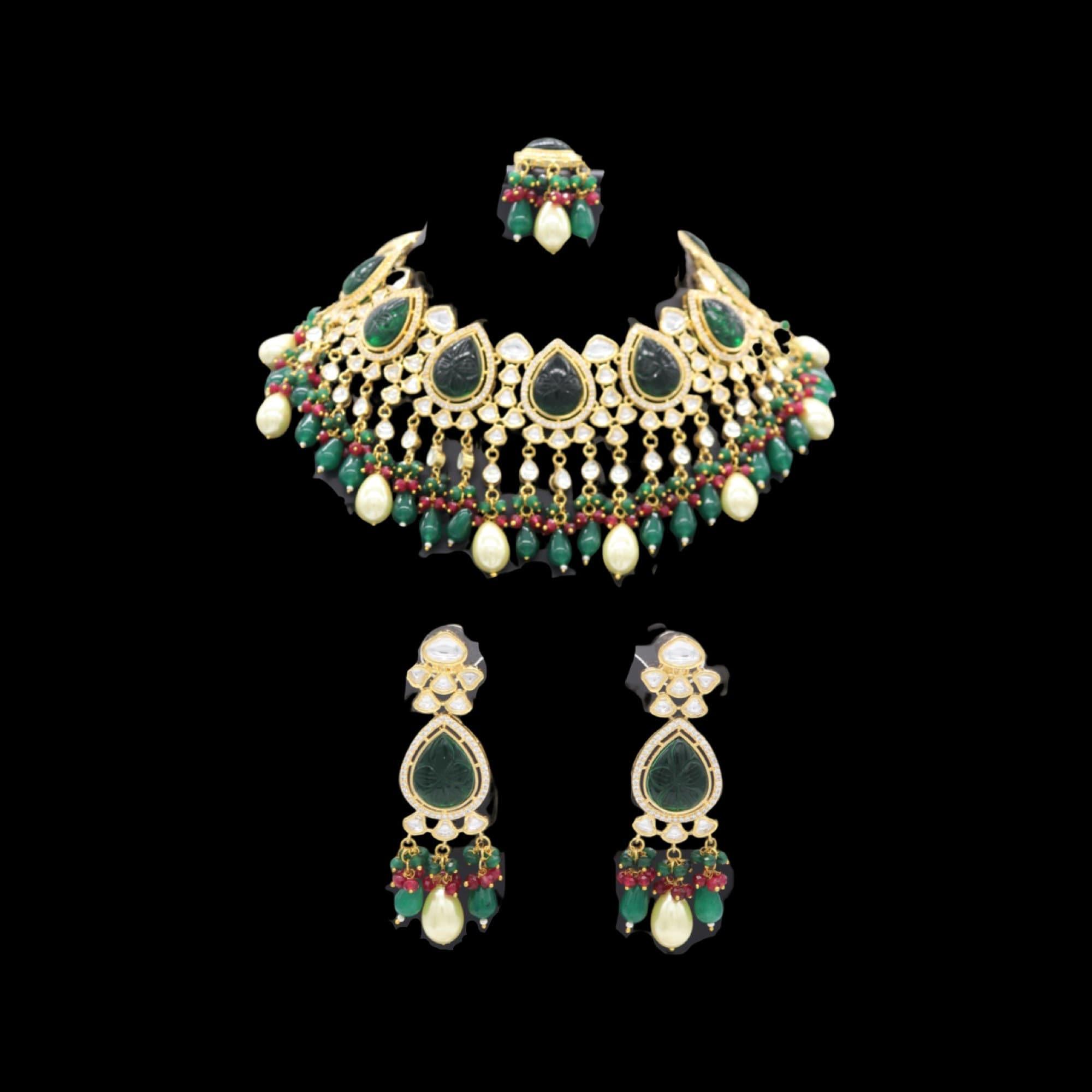 Emerald Gold Kundan Necklace/ Indian Jewelry/ Kundan Choker Necklace/ Necklace/ Bollywood Jewelry/ Indian Necklace/Indian Weddin