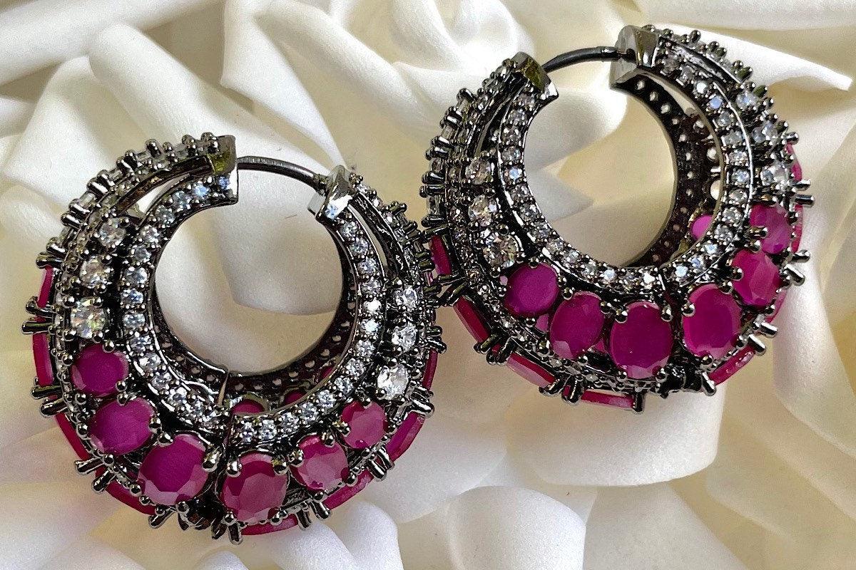 Pre Order Ruby Diamond hoops / Indian Earring / Indian Jewelry/ Pakistani Jewelry/ Hazoorilal/ American Diamond/ Cubic Zirconia