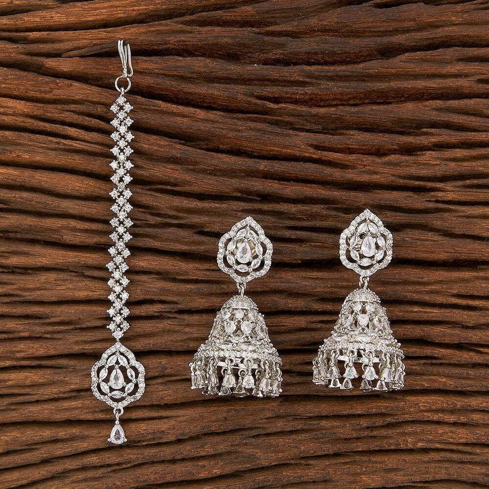 CZ Jhumki Maangtika Set/ Chandelier Earrings/ Indian Jewelry/ Indian Earrings/ Maangtikka/ Pakistani Jewelry/ Bollywood Jewelry/ Tikka/ CZ/