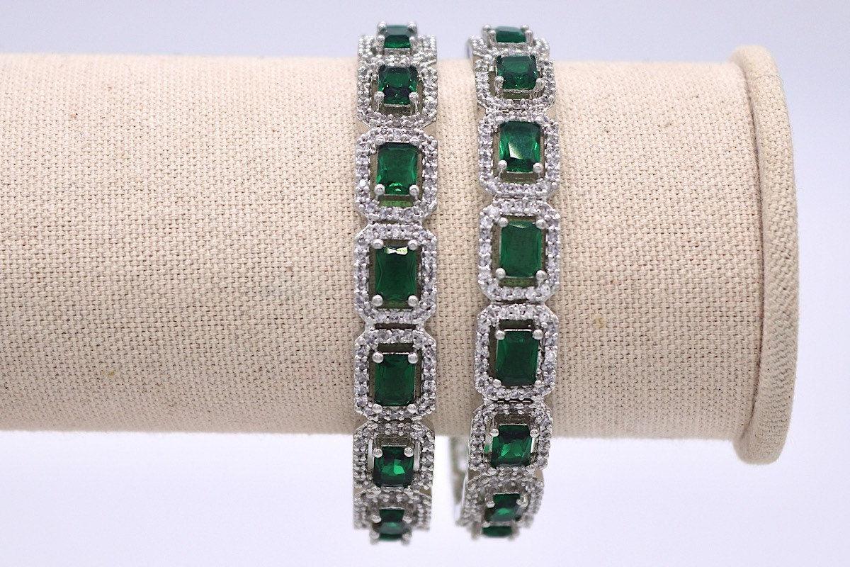 Pre Order Emerald Diamond Silver Bangle | Indian Jewelry | Pakistani Jewelry | Bollywood Jewelry | Bangles | Green CZ Bangle
