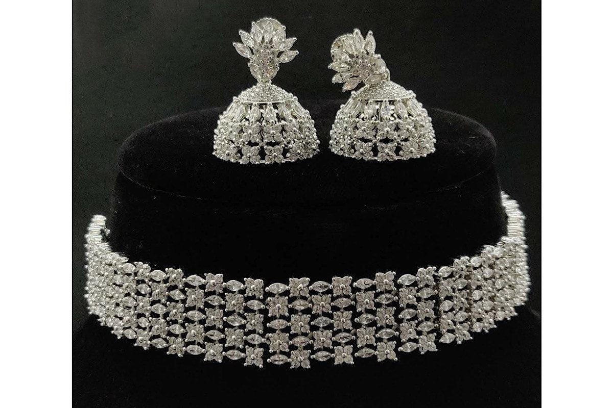 Diamond Choker Necklace with Earring/ Indian jewelry/ Crystal Choker/ Indian Choker/ Pakistani jewelry/ Bollywood jewelry/Wedding