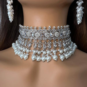 Silver Polki Necklace / Silver Choker/ Indian Choker Necklace/ Pakistani jewelry/ Indian jewelry/ Indian necklace/ Pakistani Choker
