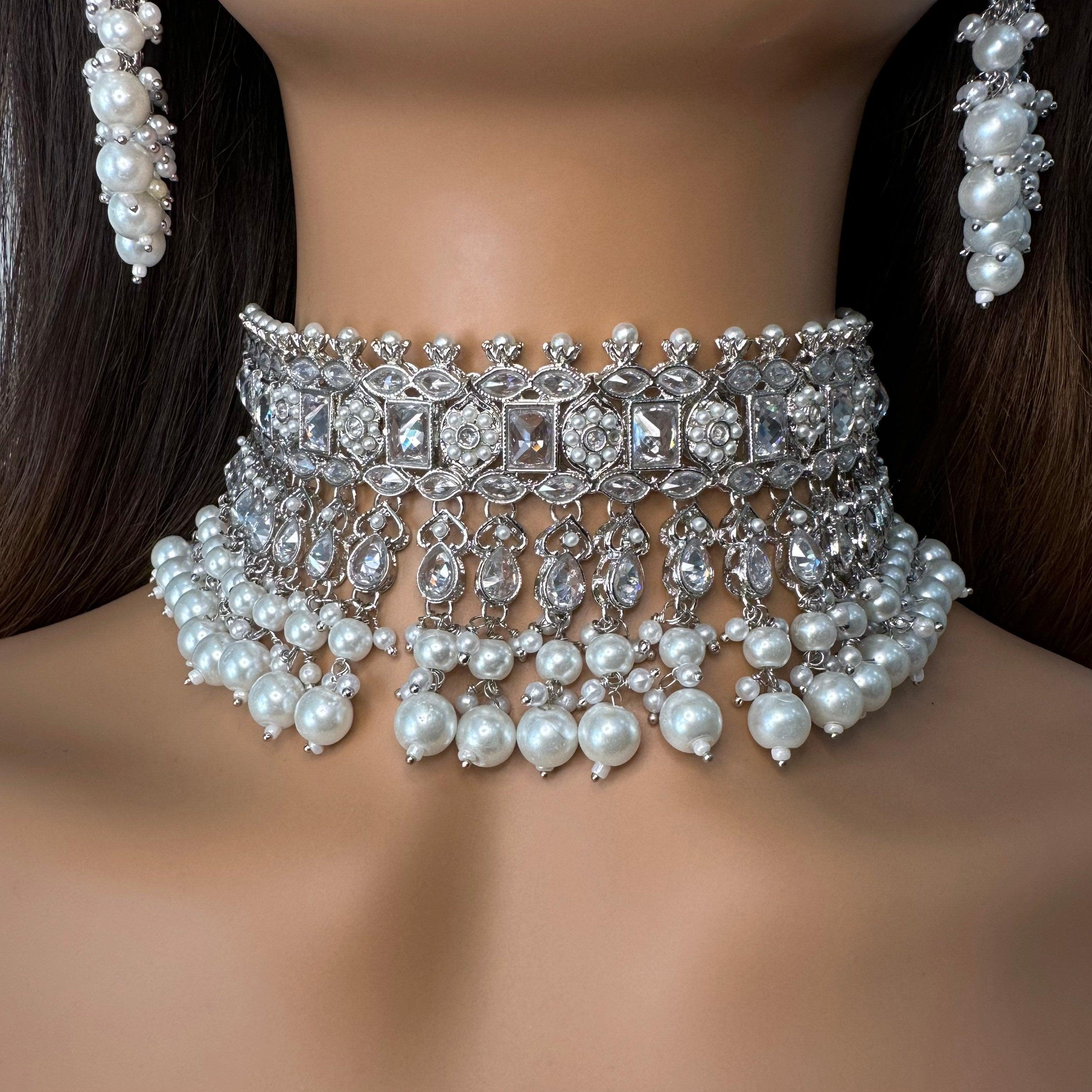 Silver Polki Necklace / Silver Choker/ Indian Choker Necklace/ Pakistani jewelry/ Indian jewelry/ Indian necklace/ Pakistani Choker