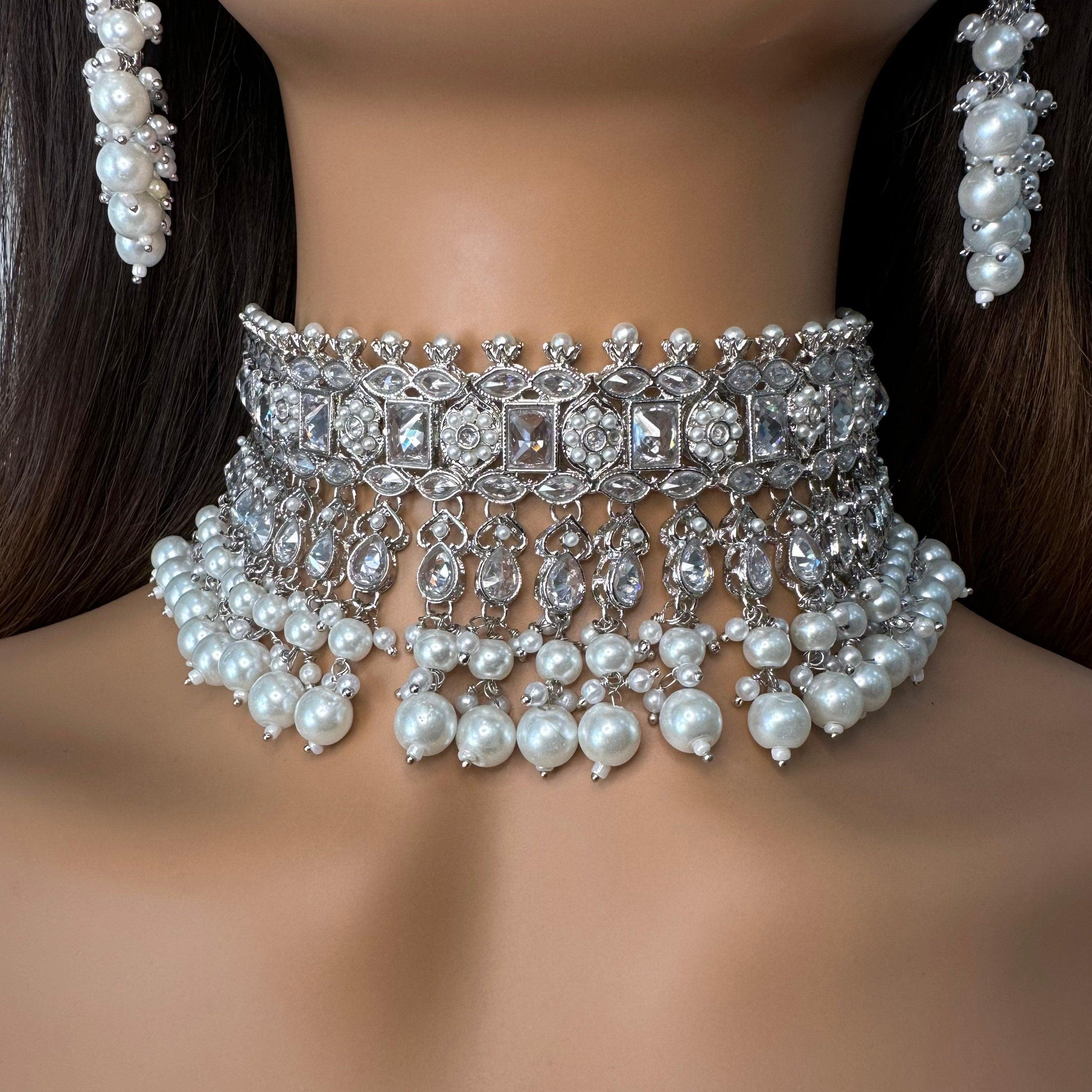 Silver Polki Choker • Pakistani Jewelry • Indian Choker • Indian Necklace • Polki Jewelry • Pakistani Necklace • Kundan Necklace • Silver