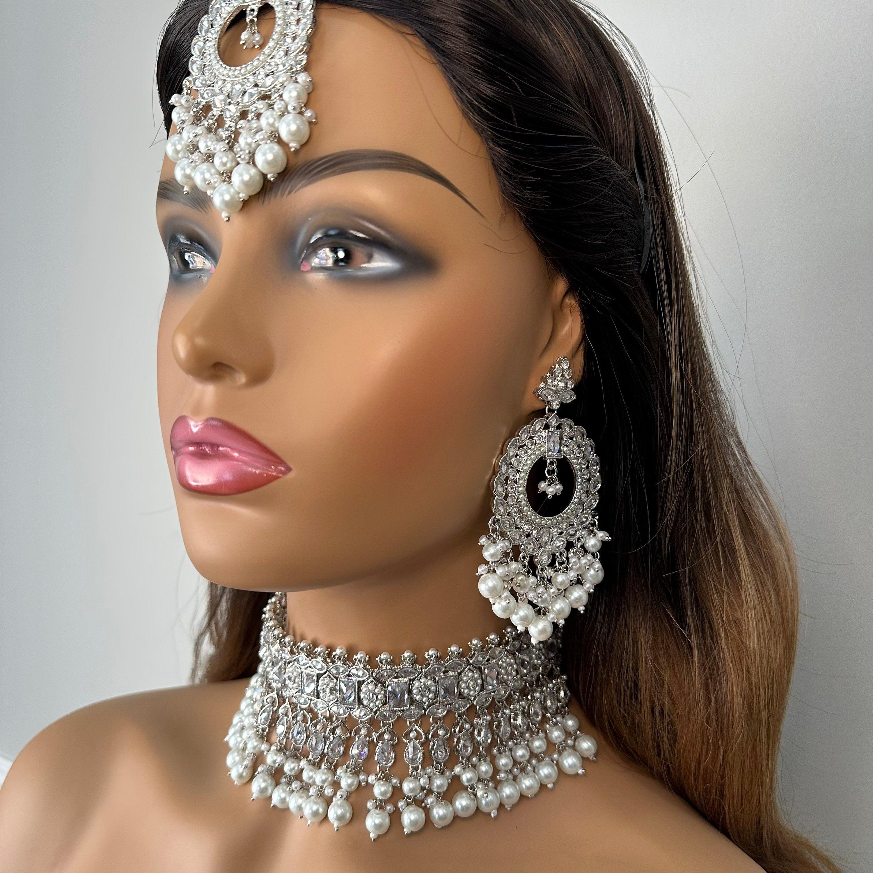 Silver Polki Necklace / Silver Choker/ Indian Choker Necklace/ Pakistani jewelry/ Indian jewelry/ Indian necklace/ Pakistani Choker