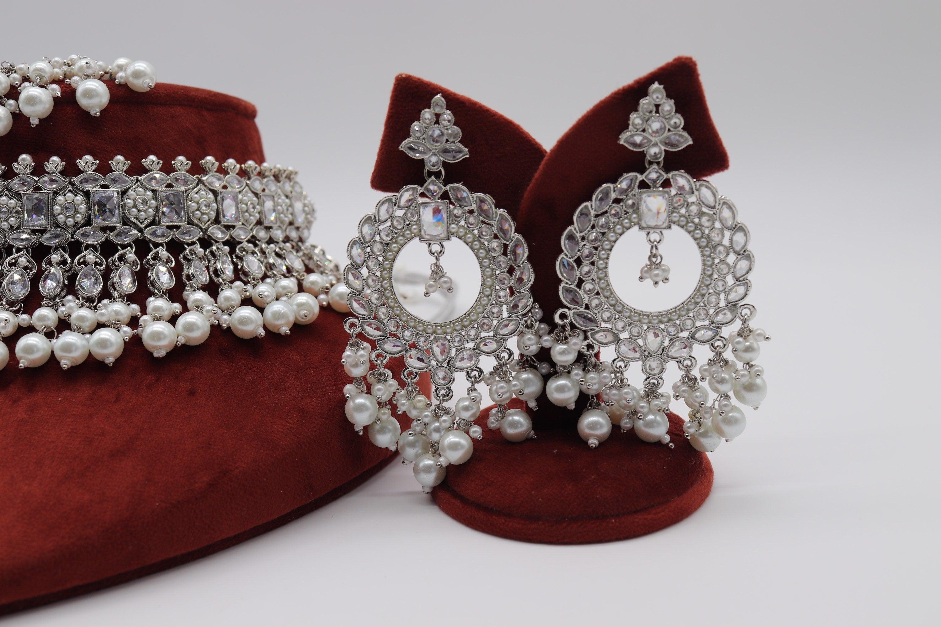 Silver Polki Choker • Pakistani Jewelry • Indian Choker • Indian Necklace • Polki Jewelry • Pakistani Necklace • Kundan Necklace • Silver