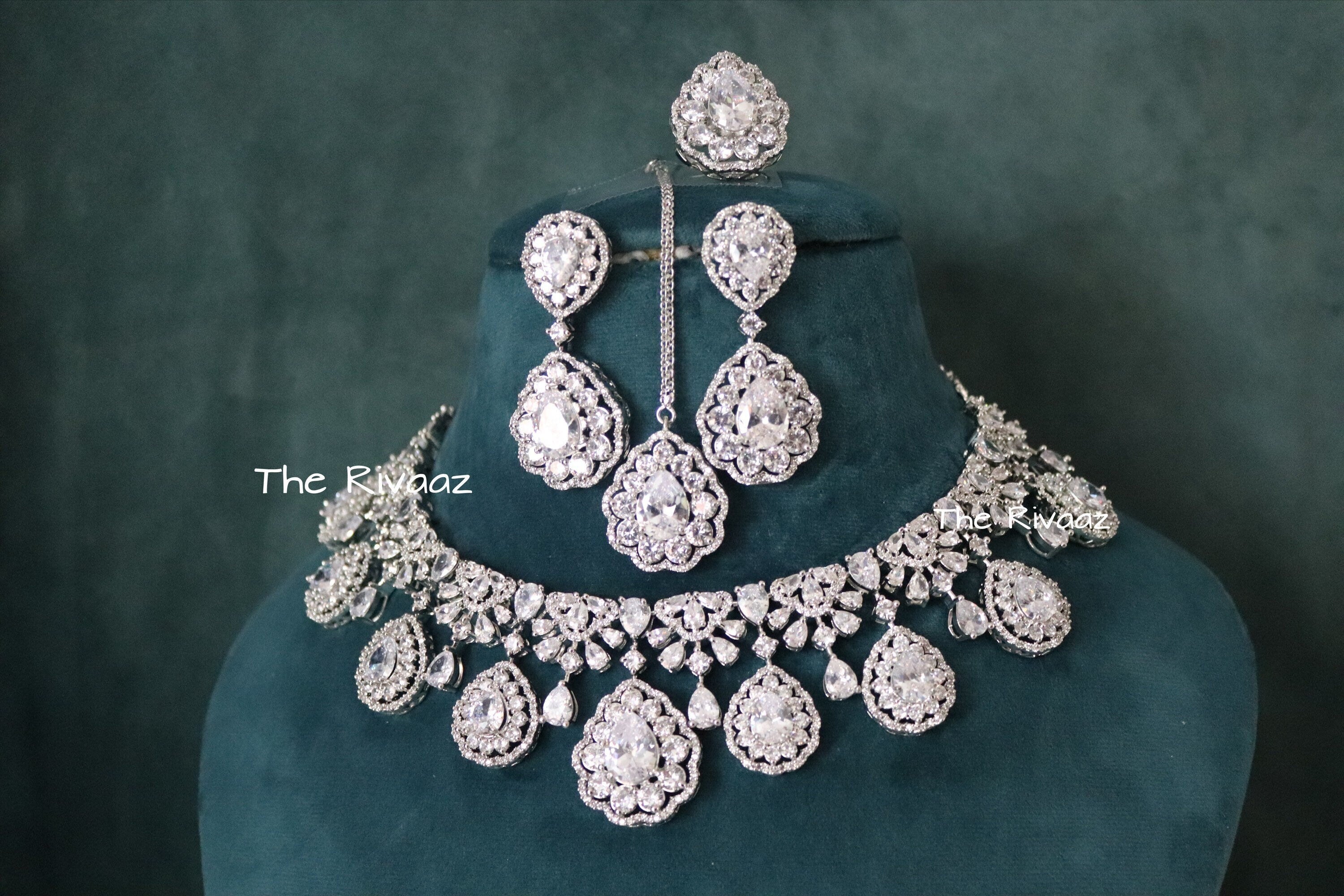 5 Piece CZ Necklace Set • Crystal Necklace • Wedding Jewelry • American Diamond Necklace • Pakistani Jewelry • CZ Necklace • Indian Jewelry