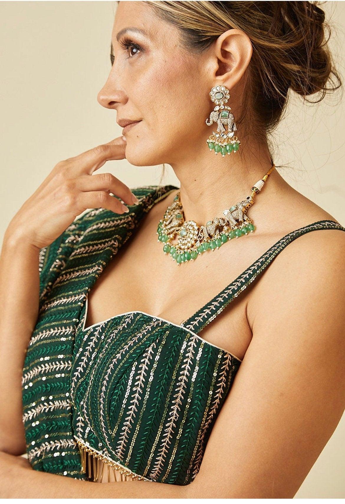 Mint Kundan Choker Necklace • Indian Choker • Indian Jewelry • American Diamond Necklace • Kundan Necklace • CZ Necklace • Choker