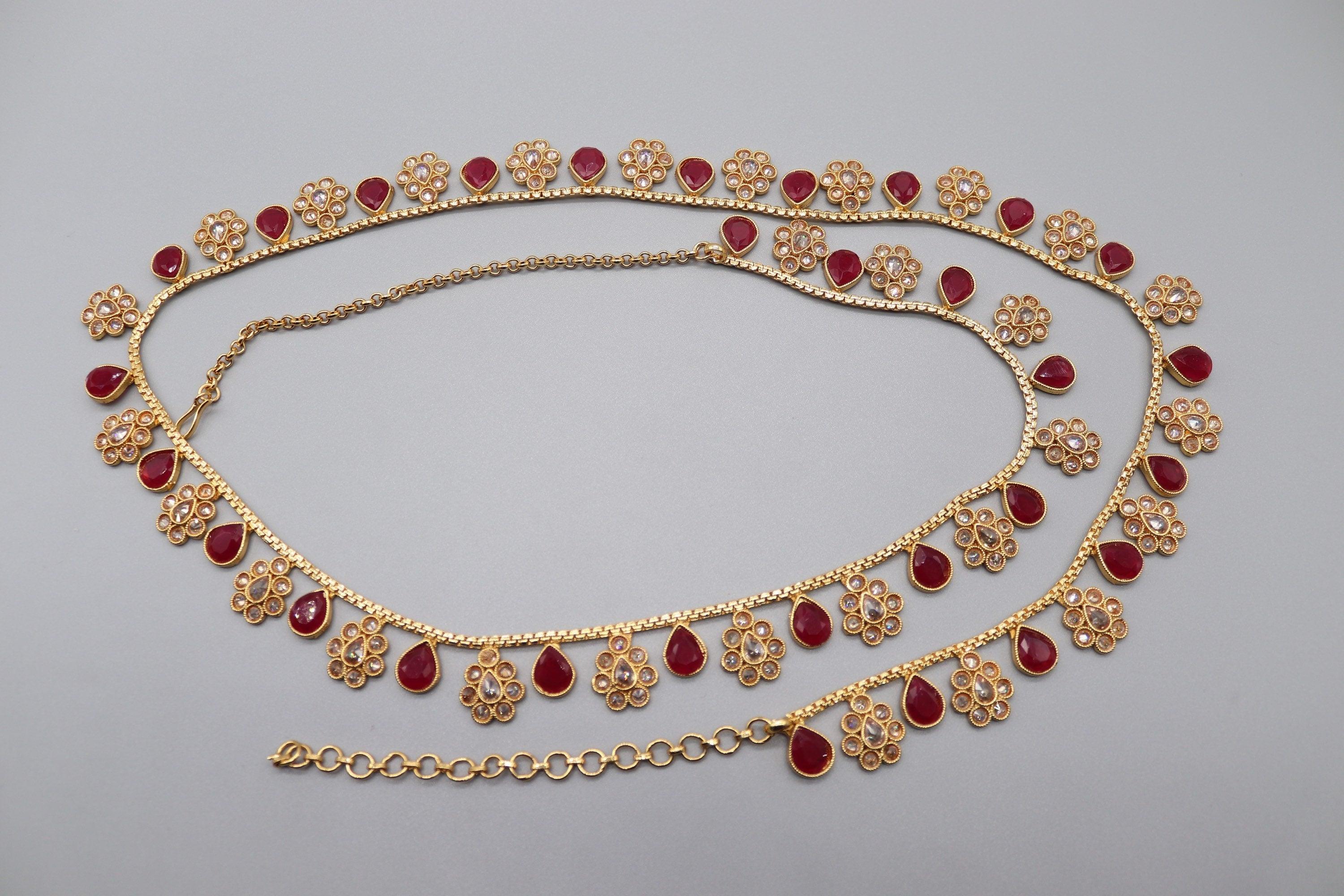 Ruby Gold Polki Belly Chain/ Kamarbandh// Indian Jewelry/ Indian waist chain/ Jewelry Belt/ South Jewelry/ Boho Jewelry/ Ethnic Jewelry