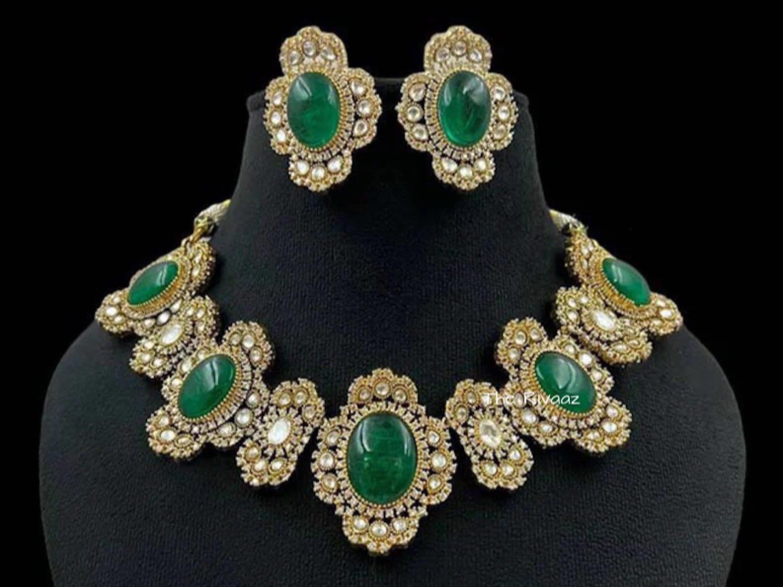 Emerald Victorian Necklace Indian Jewelry Choker Emerald Indian Choker Indian Necklace Bollywood Jewelry