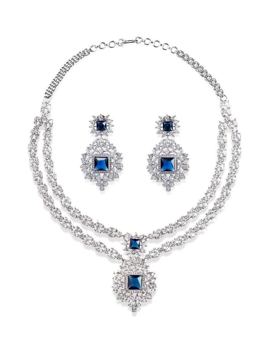 Tara Diamond CZ Necklace American Diamond Indian Necklace Set Crystal Necklace Long CZ Necklace Long Diamond Necklace Set Indian Jewelry CZ