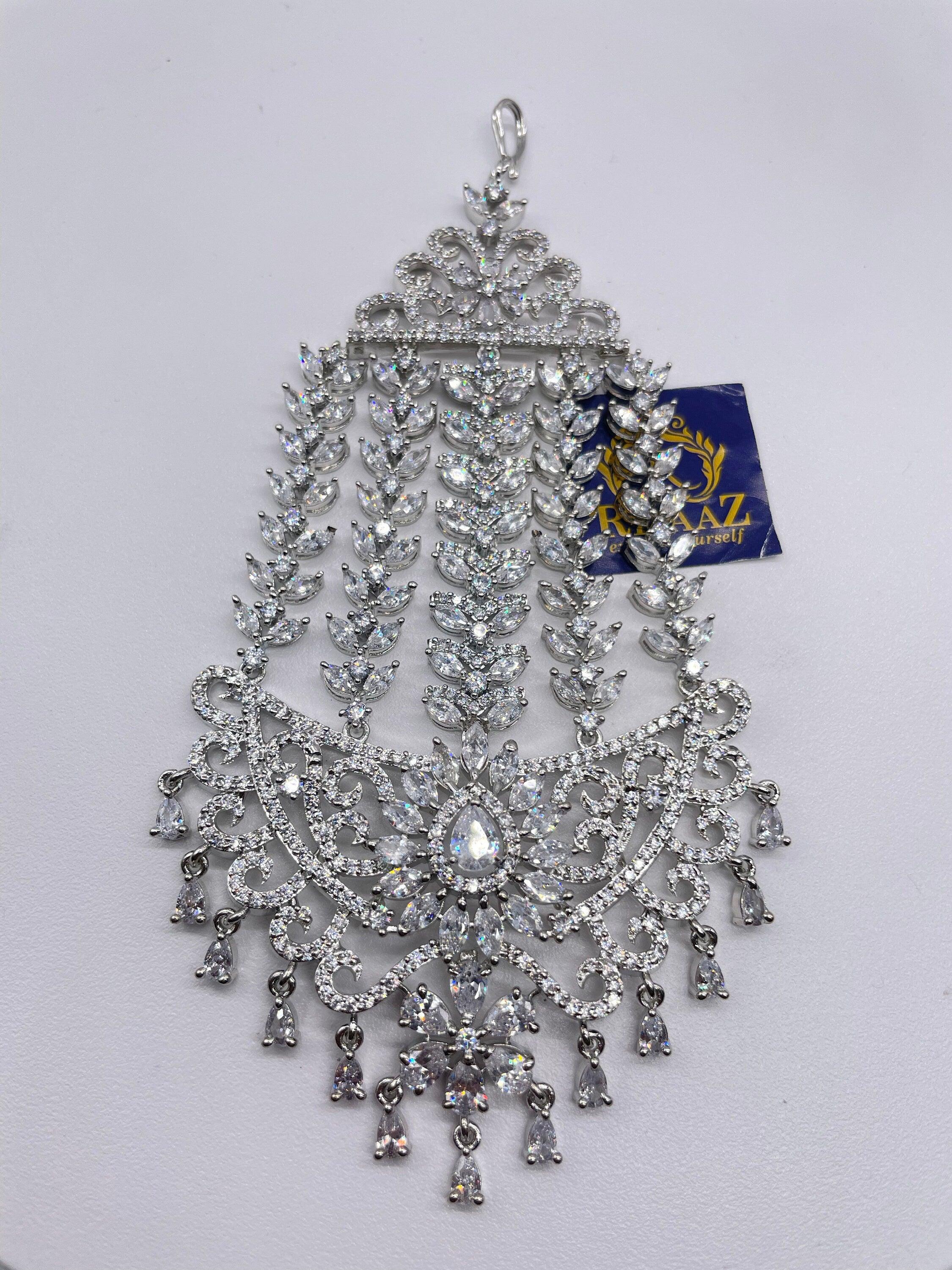 CZ Diamond Passa Jhoomer Pakistani Jewelry Indian Hair Jewelry Side Tikka