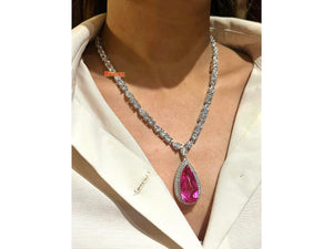 Anika Pink CZ Pendant Necklace Hot Pink Zirconia Necklace American Diamond Necklace Pakistani Jewelry Indian Jewelry Bollywood Jewelry