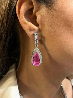 Anika Pink CZ Pendant Necklace Hot Pink Zirconia Necklace American Diamond Necklace Pakistani Jewelry Indian Jewelry Bollywood Jewelry