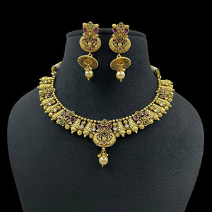 Matte Gold Necklace Ruby Emerald Choker Indian Jewelry Indian Jewelry Rajwadi Necklace Bollywood Jewelry