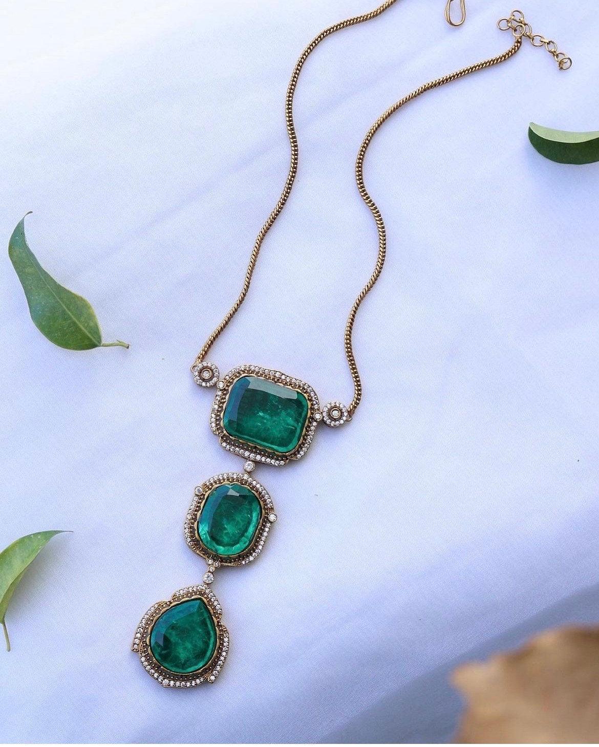 Doublet Antique Gold Pendant Necklace/ Jadau kundan necklace/ Indian necklace/ Indian Jewelry/ Kundan Necklace/ Kundan Jewelry/