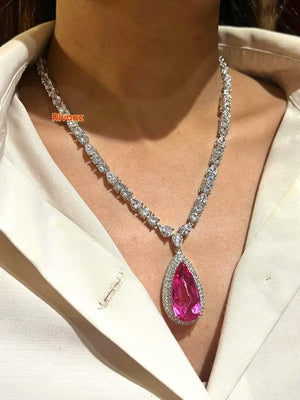 Anika Pink CZ Pendant Necklace Hot Pink Zirconia Necklace American Diamond Necklace Pakistani Jewelry Indian Jewelry Bollywood Jewelry