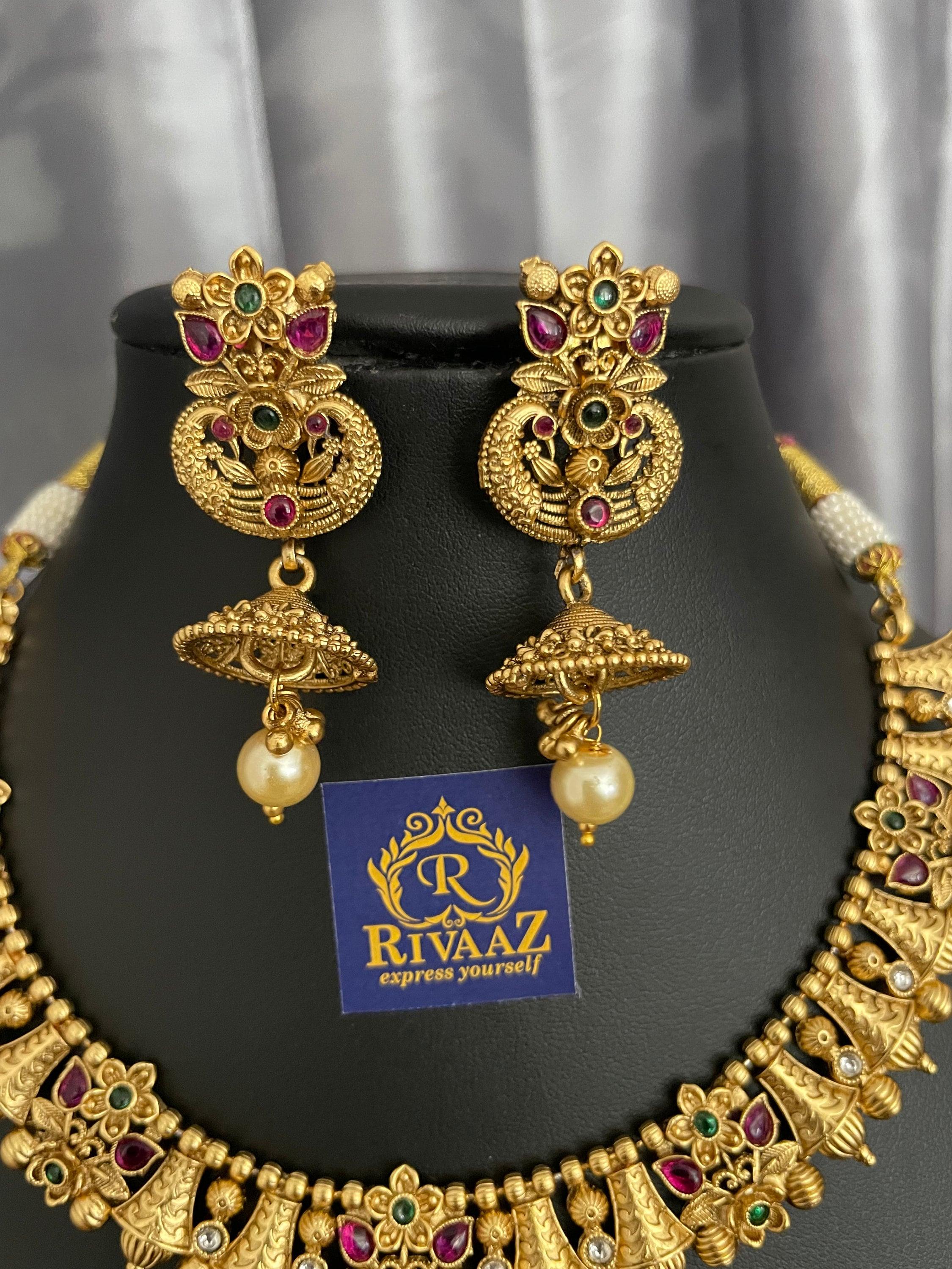 Matte Gold Necklace Ruby Emerald Choker Indian Jewelry Indian Jewelry Rajwadi Necklace Bollywood Jewelry