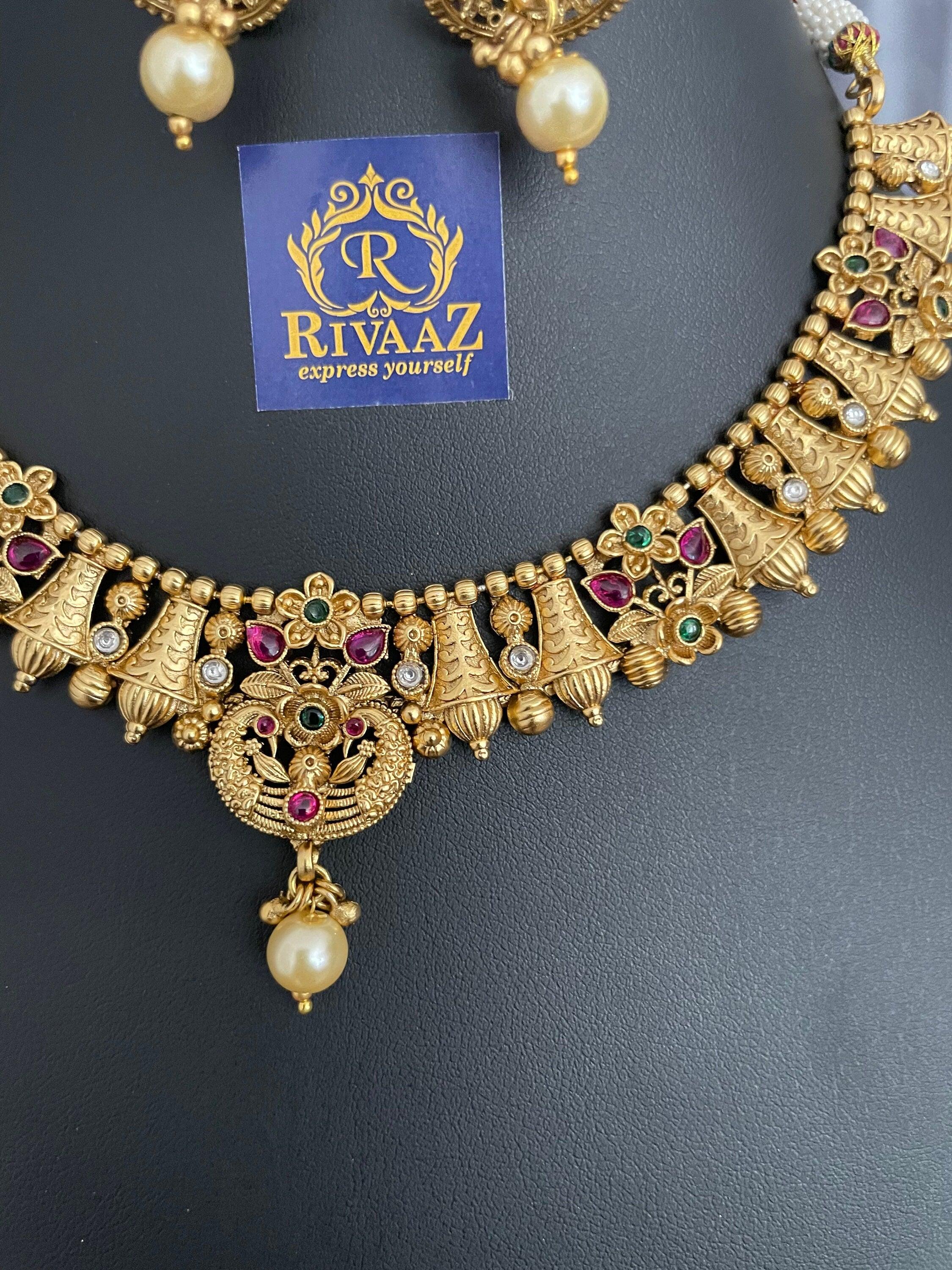 Matte Gold Necklace Ruby Emerald Choker Indian Jewelry Indian Jewelry Rajwadi Necklace Bollywood Jewelry