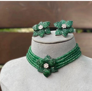 Sold Out Invisible Setting Emerald CZ Diamond Choker Statement Jewelry Indian Necklace Statement American Diamond Set Necklace