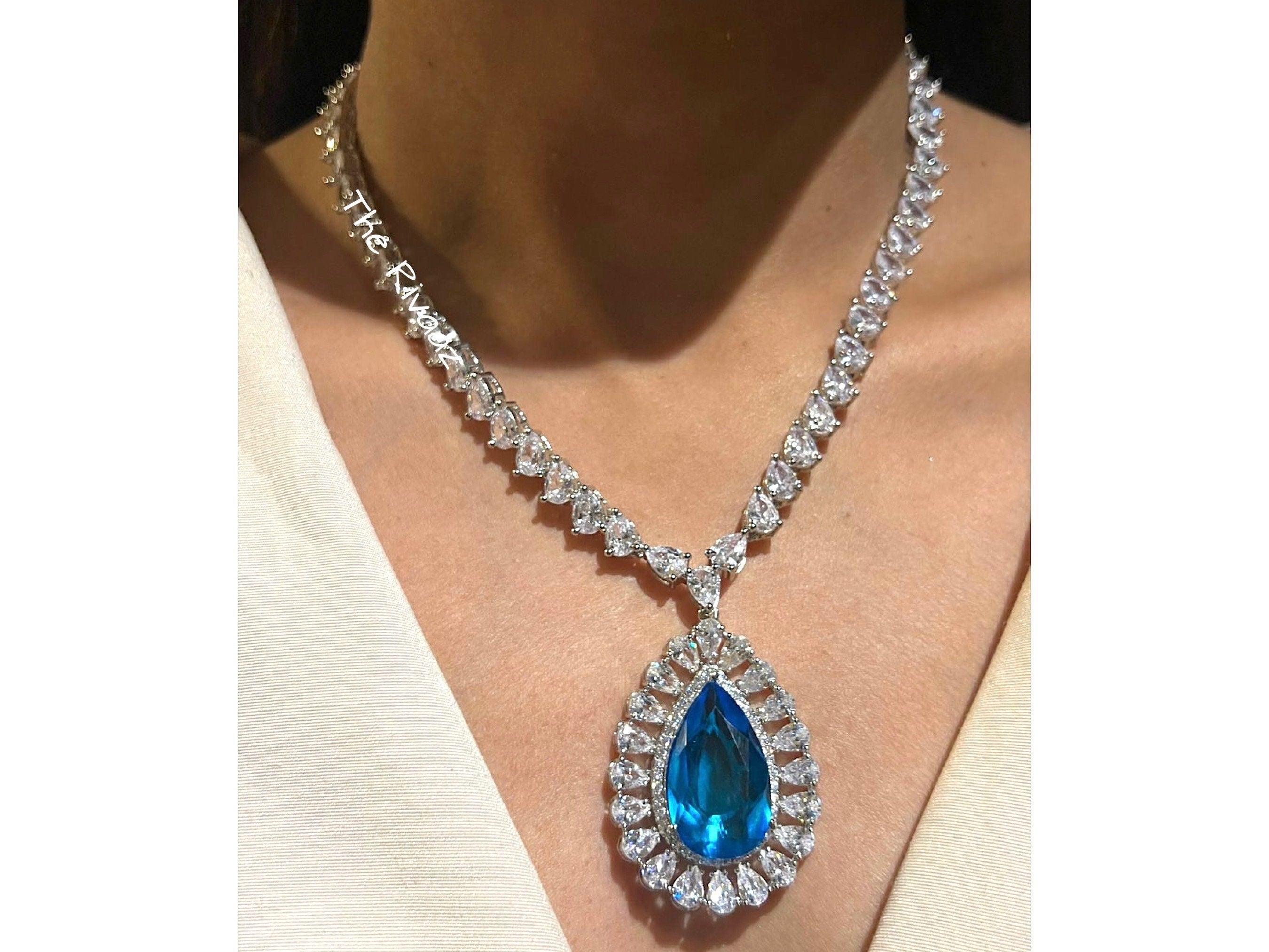 Light blue diamond necklace sales
