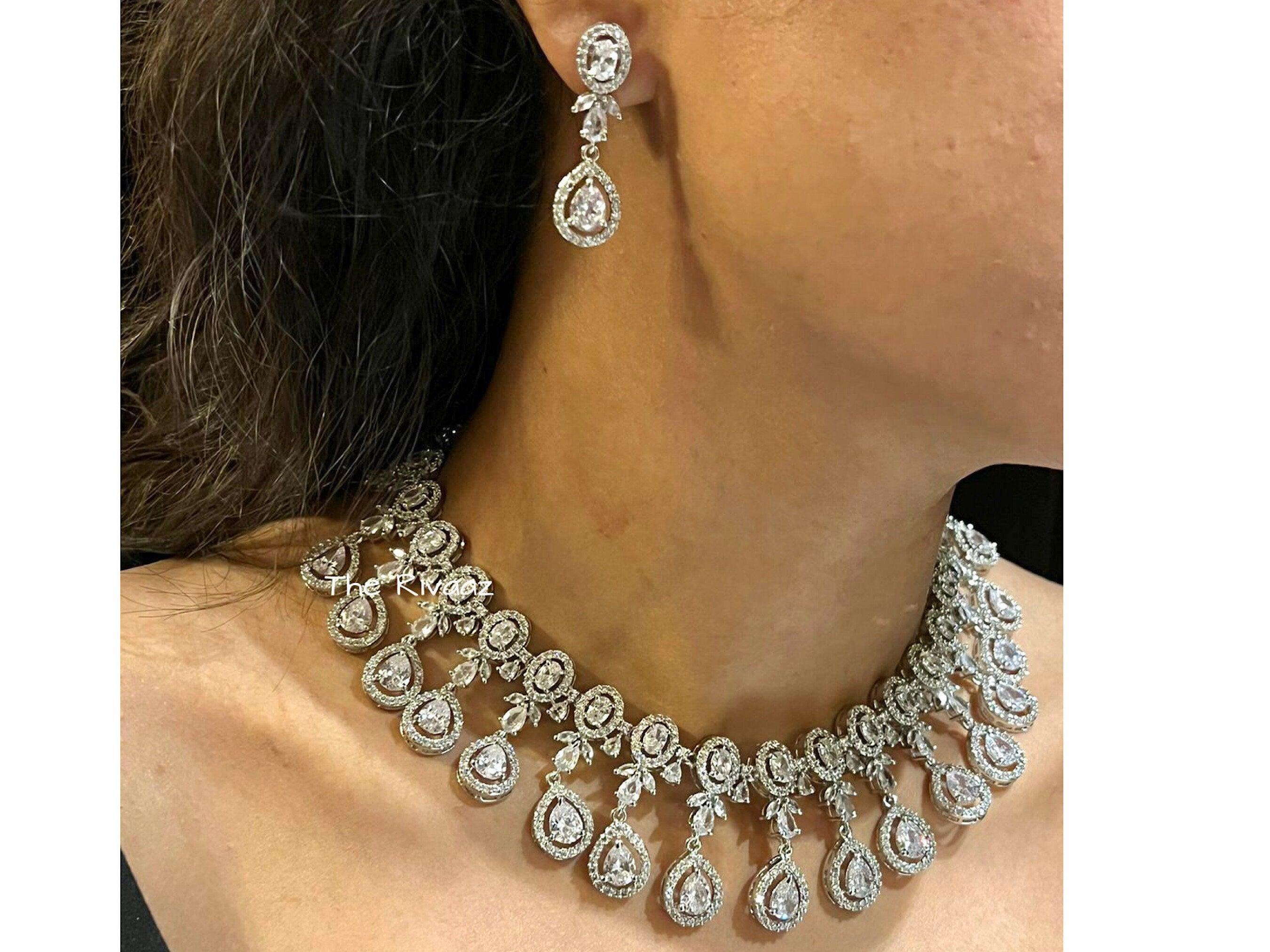 CZ Diamond Necklace / Statement Jewelry/ Statement Necklace/ Elegant Jewelry/ Unique Jewelry/ Indian Jewelry/ CZ choker