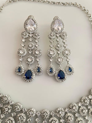 Sapphire CZ Diamond Necklace | Indian Jewelry | Pakistani Jewelry | Indian CZ Necklace Set | American Diamond Necklace Blue Diamond