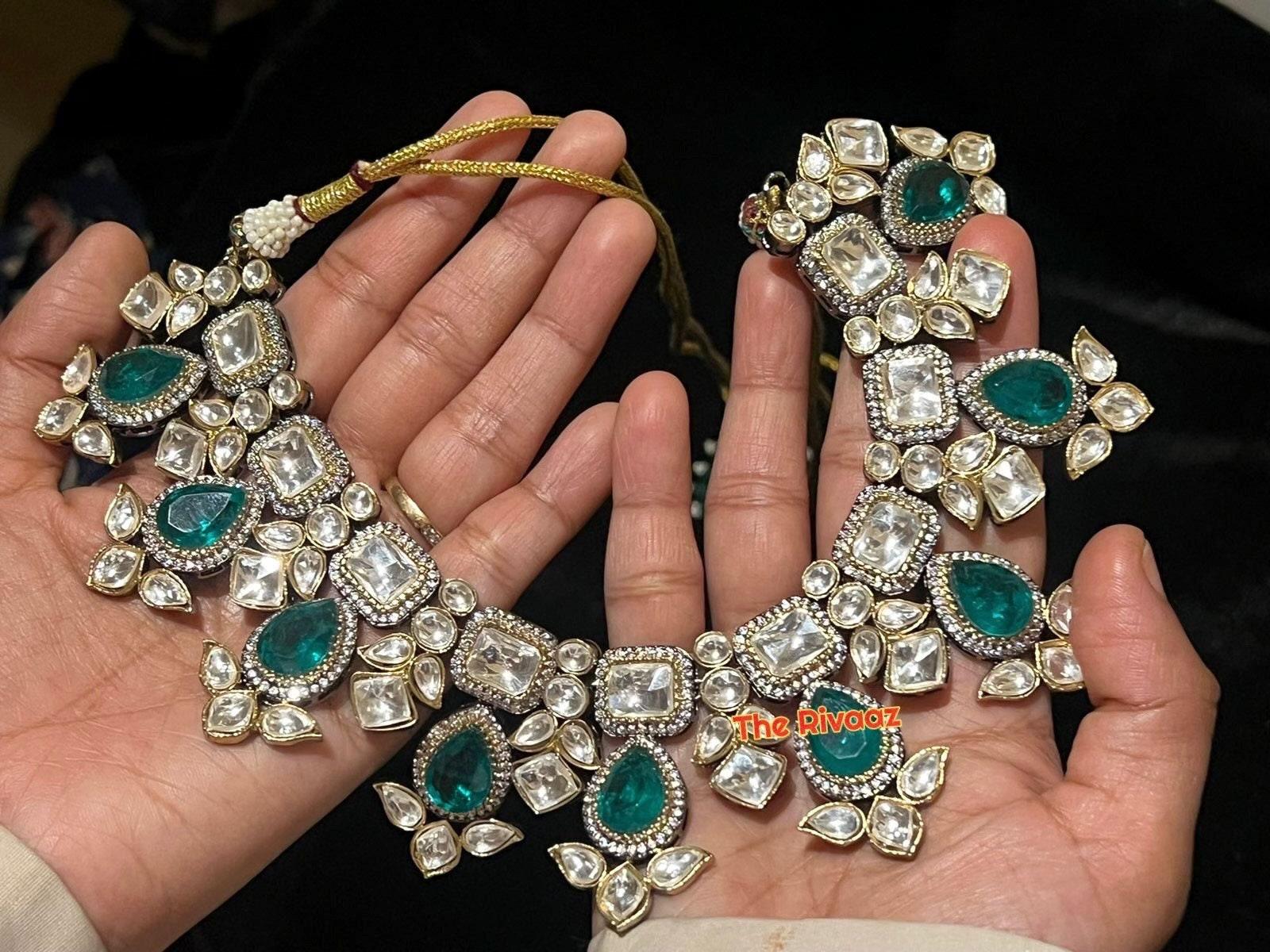 Pre Order Emerald Doublet Victorian Necklace Jewelry Kundan Necklace American Diamond Necklace Set Indian Necklace Set Polki Necklace