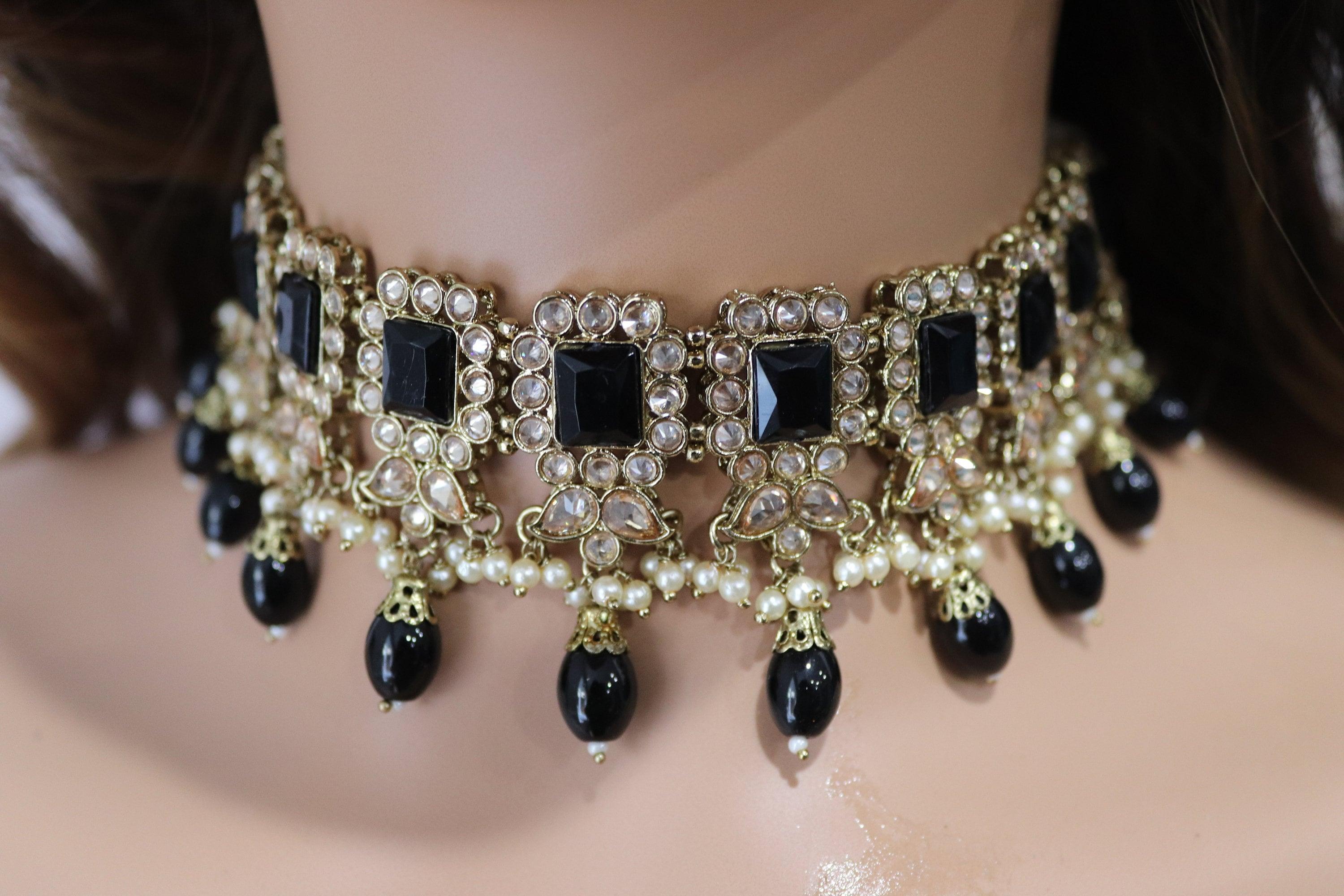 Myra Octo Black Polki Choker Set India Necklace Set Punjabi Jewelry Pakistani Necklace Indian Jewelry Bollywood Black Kundan Necklace