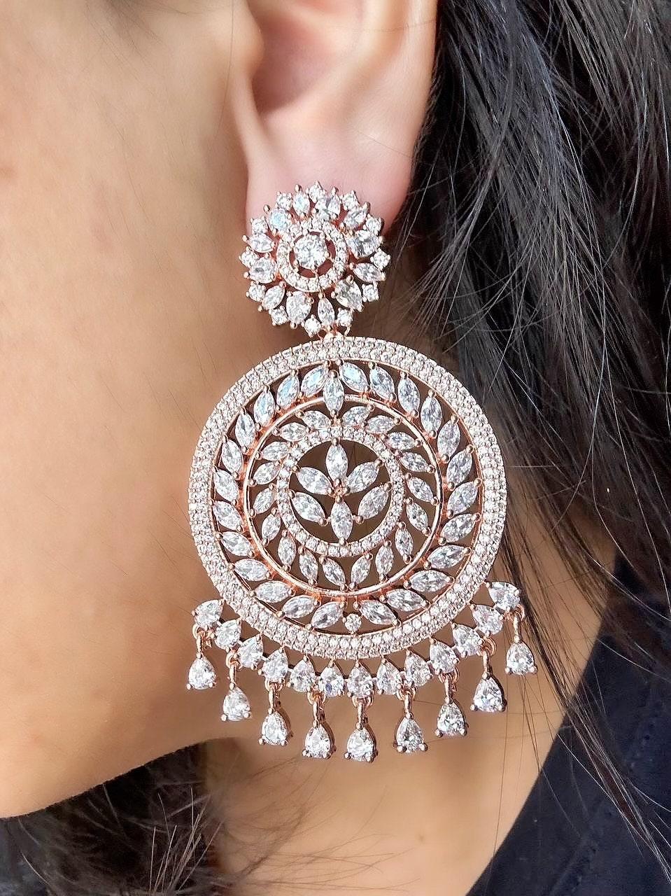 Rose Gold Maangtikka Set Tikka Set Indian Earrings with Tikka CZ tikka Set Diamond Chaandbali Indian Earrings Bollywood Jewelry Pakistani