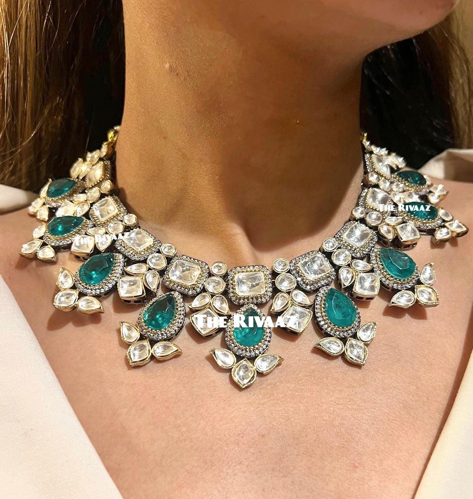 Pre Order Emerald Doublet Victorian Necklace Jewelry Kundan Necklace American Diamond Necklace Set Indian Necklace Set Polki Necklace