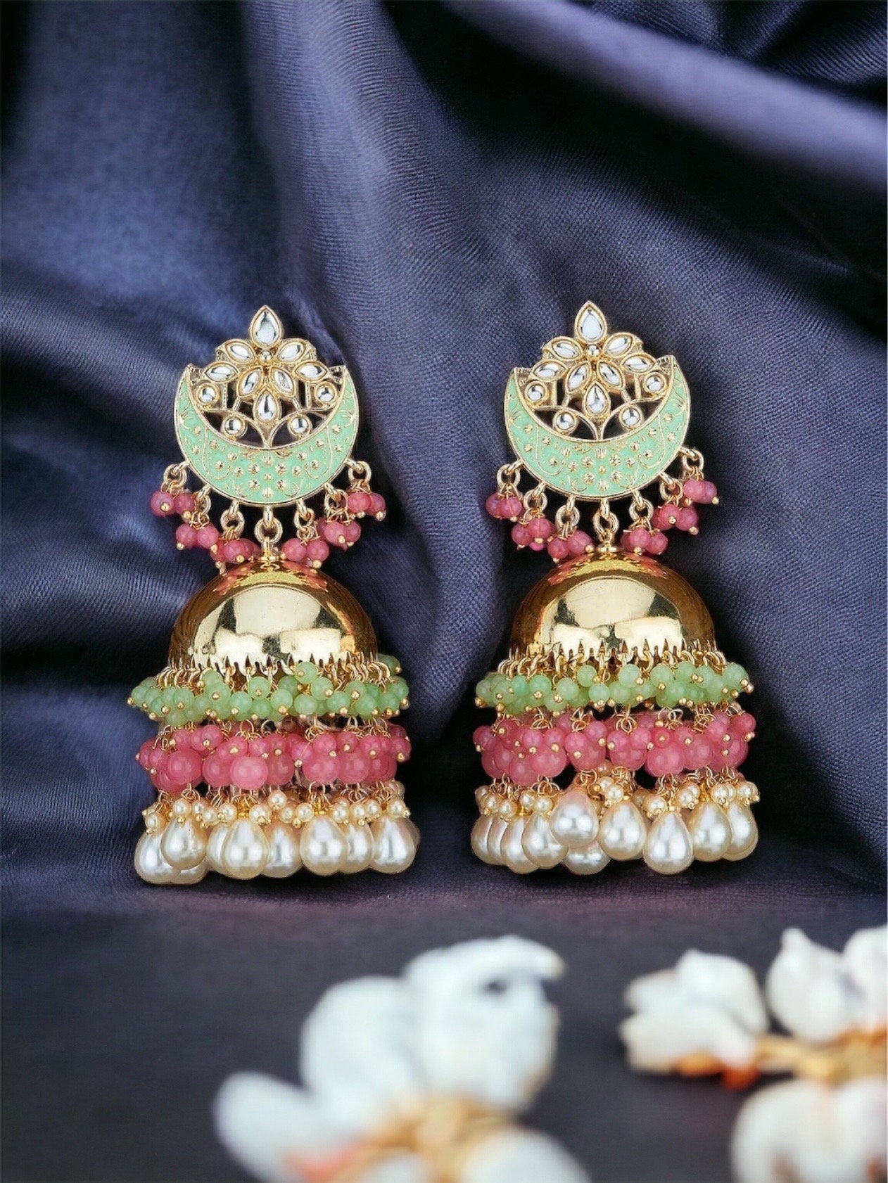 Big Mint Gold Jhumka Gold jhumka Punjabi Earrings Indian Earring Indian Jewelry Pakistani Jewelry Pakistani Earrings Bolly MyRivaaz