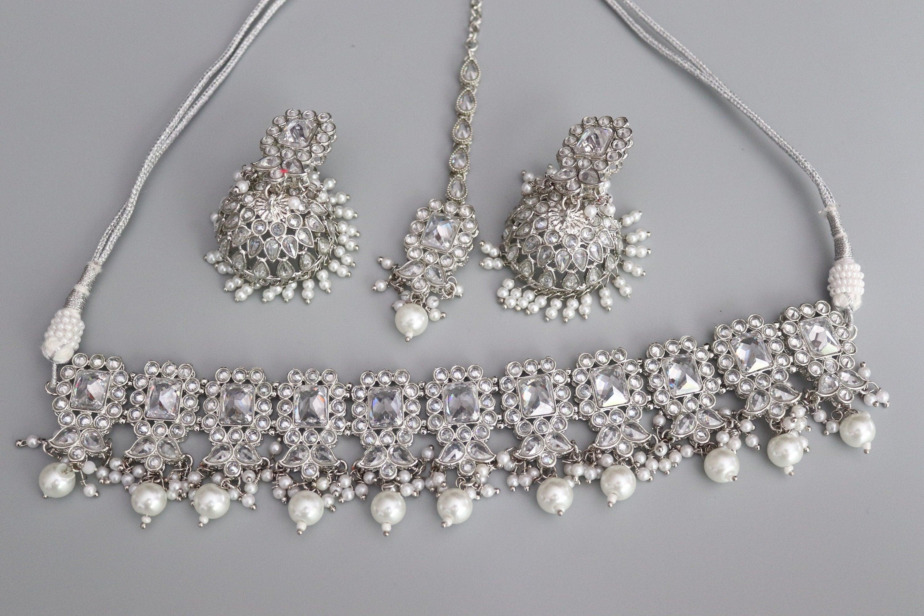 Myra Octo Silver Polki Choker Necklace India Silver Necklace Pakistani Jewelry Punjabi Jewelry Silver Kundan Choker Indian Jewelry Set