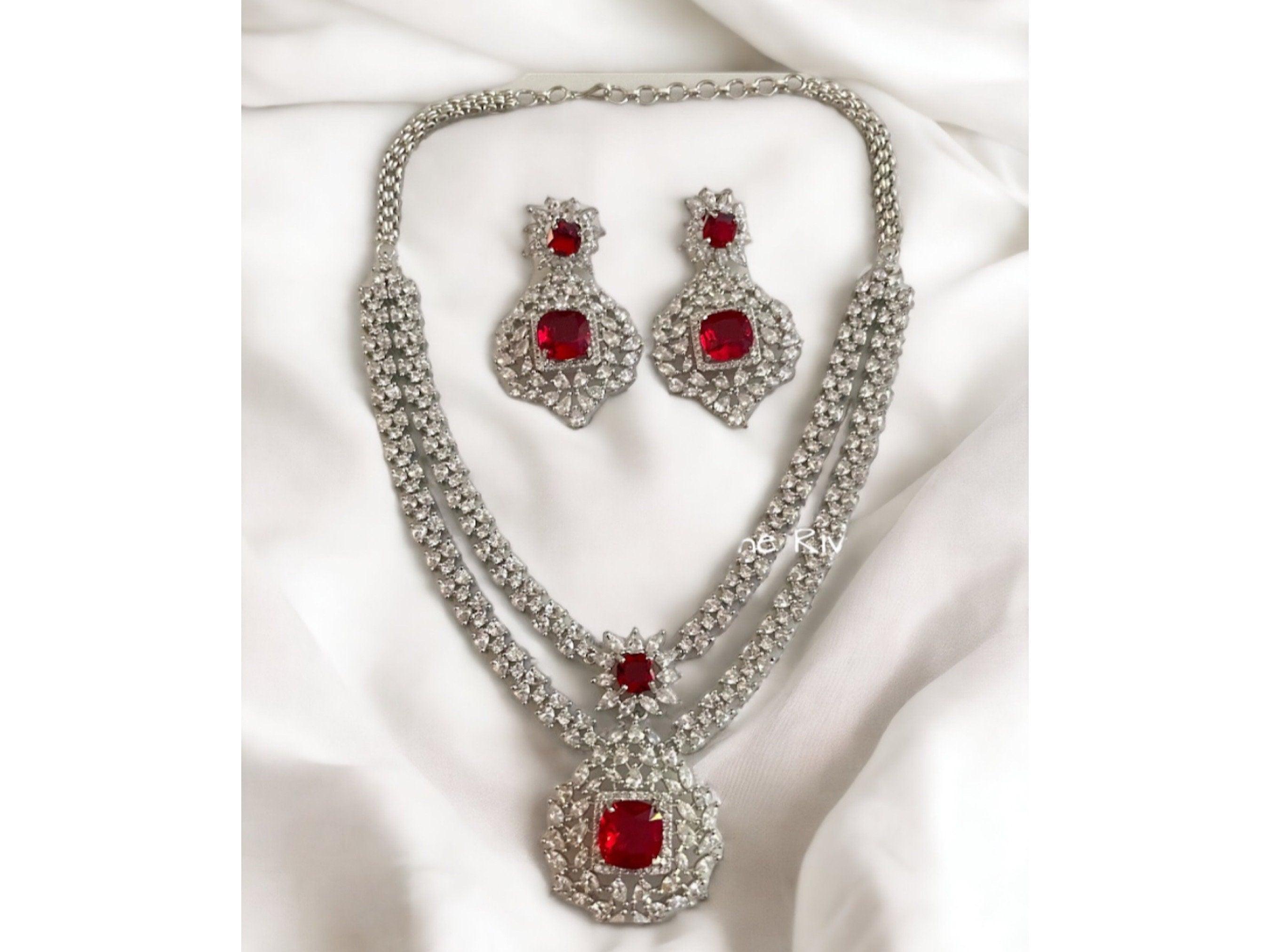 Tara Diamond CZ Necklace American Diamond Indian Necklace Set Crystal Necklace Long CZ Necklace Long Diamond Necklace Set Indian Jewelry CZ