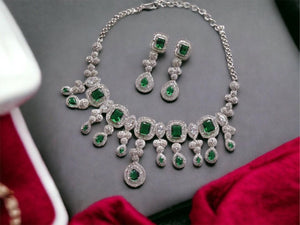Emerald CZ Necklace Set American Diamond Necklace Set CZ Jewelry CZ Necklace Emerald Diamond NecklaceEmerald Statement Necklac