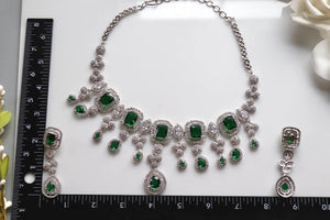 Emerald CZ Necklace Set American Diamond Necklace Set CZ Jewelry CZ Necklace Emerald Diamond NecklaceEmerald Statement Necklac