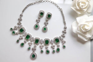 Emerald CZ Necklace Set American Diamond Necklace Set CZ Jewelry CZ Necklace Emerald Diamond NecklaceEmerald Statement Necklac