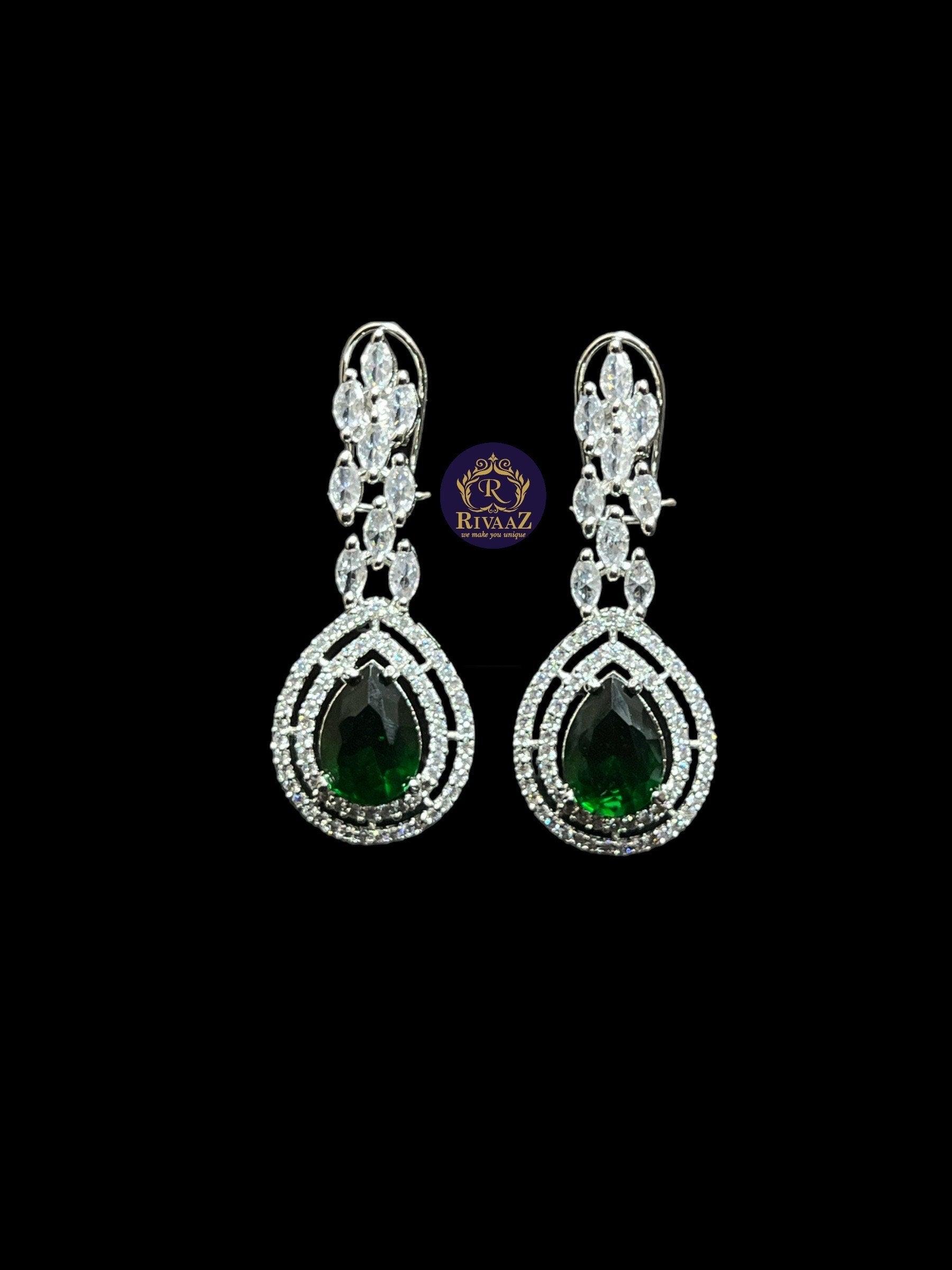 Emerald Cubic Zirconium Necklace Indian Necklace Indian Jewelry American Diamond Necklace Wedding Necklace Diamond Necklace Prom Necklace