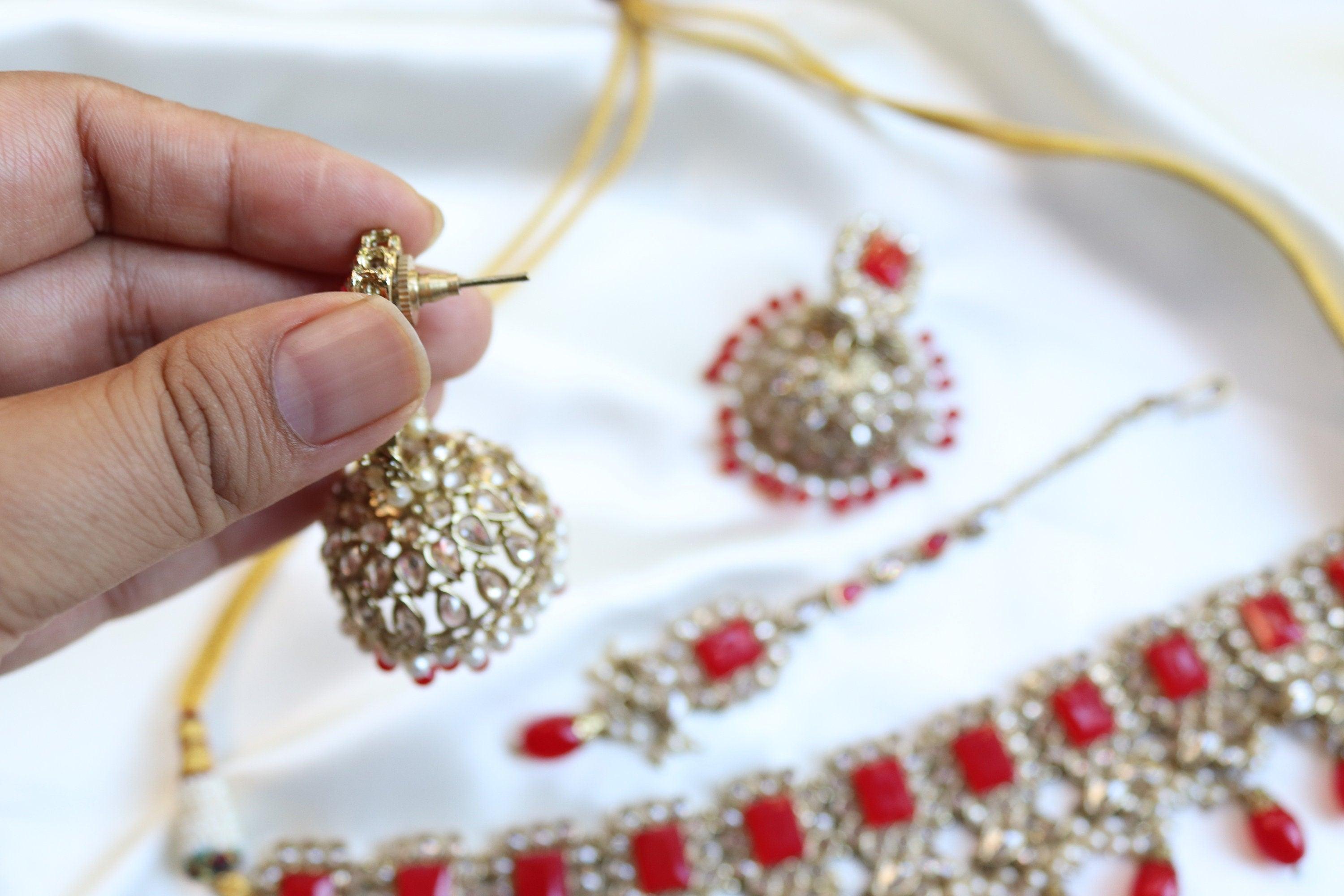 Myra Octo Red Polki Choker Set India Necklace Set Punjabi Jewelry Pakistani Necklace Indian Jewelry Bollywood Kundan Necklace