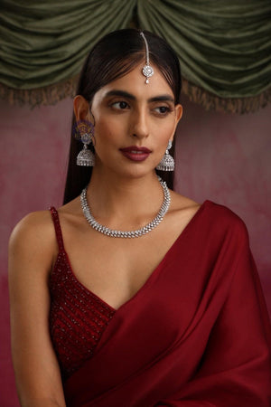 April White Diamond Necklace with Jhumka and Tikka CZ Necklace American Diamond Necklace Indian Necklace Crystal Jewelry Punjabi