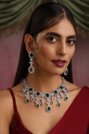 Emerald CZ Necklace Set American Diamond Necklace Set CZ Jewelry CZ Necklace Emerald Diamond NecklaceEmerald Statement Necklac