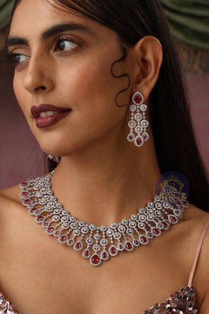 Ruby Diamond Necklace American Diamond Necklace Silver Necklace by Rivaaz