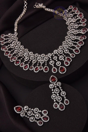 Ruby Diamond Necklace American Diamond Necklace Silver Necklace by Rivaaz