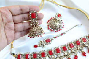 Myra Octo Red Polki Choker Set India Necklace Set Punjabi Jewelry Pakistani Necklace Indian Jewelry Bollywood Kundan Necklace