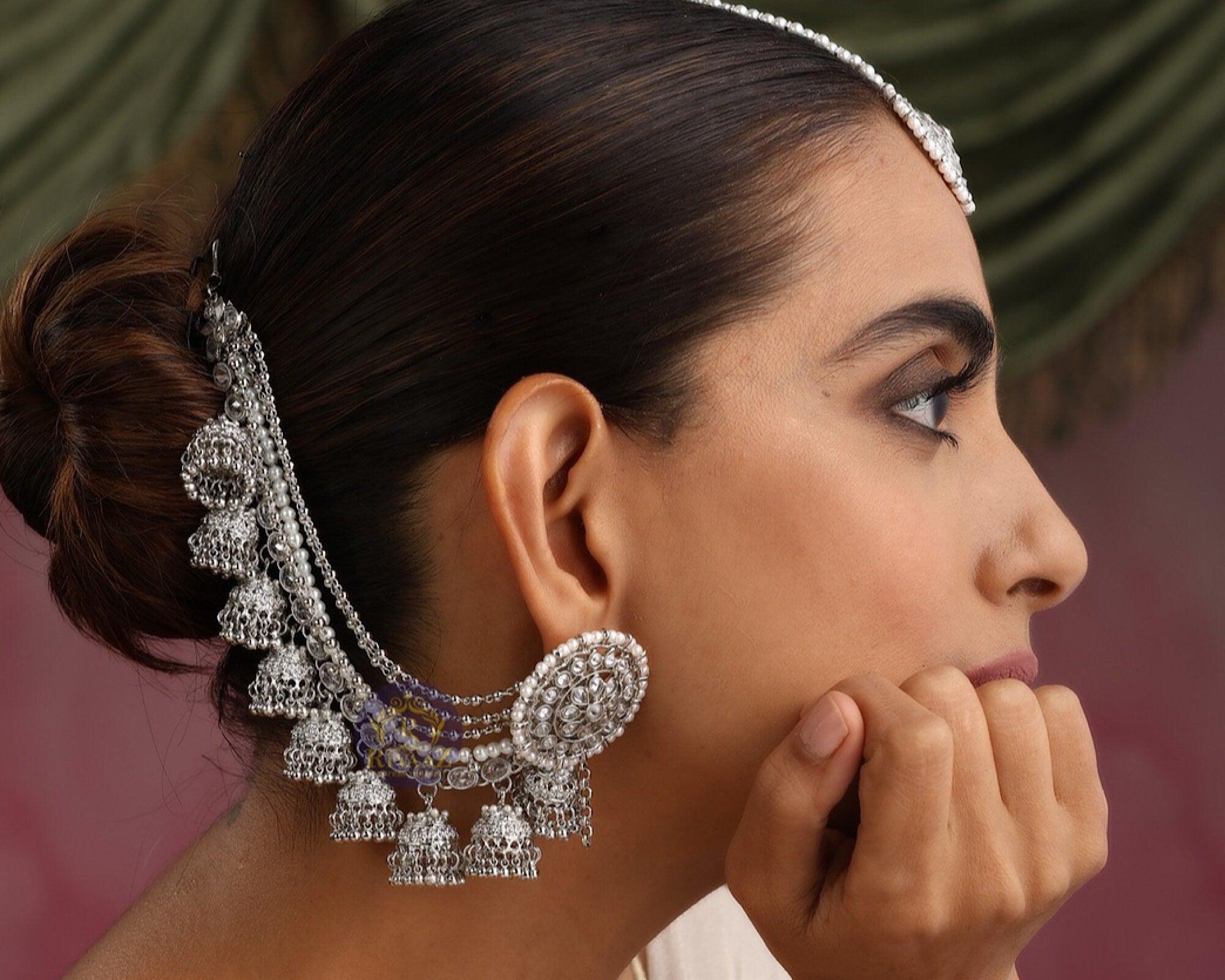 Silver Bahubali earrings/ Indian jewelry/ Bollywood Jewelry/ Jhumkas/ Indian Earrings/ Gold Earrings/ Devsena Earrings/ Sahare/ dangling