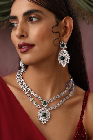 Tara Diamond CZ Necklace American Diamond Indian Necklace Set Crystal Necklace Long CZ Necklace Long Diamond Necklace Set Indian Jewelry CZ