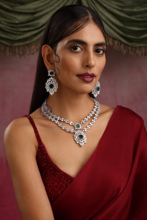 Tara Diamond CZ Necklace American Diamond Indian Necklace Set Crystal Necklace Long CZ Necklace Long Diamond Necklace Set Indian Jewelry CZ