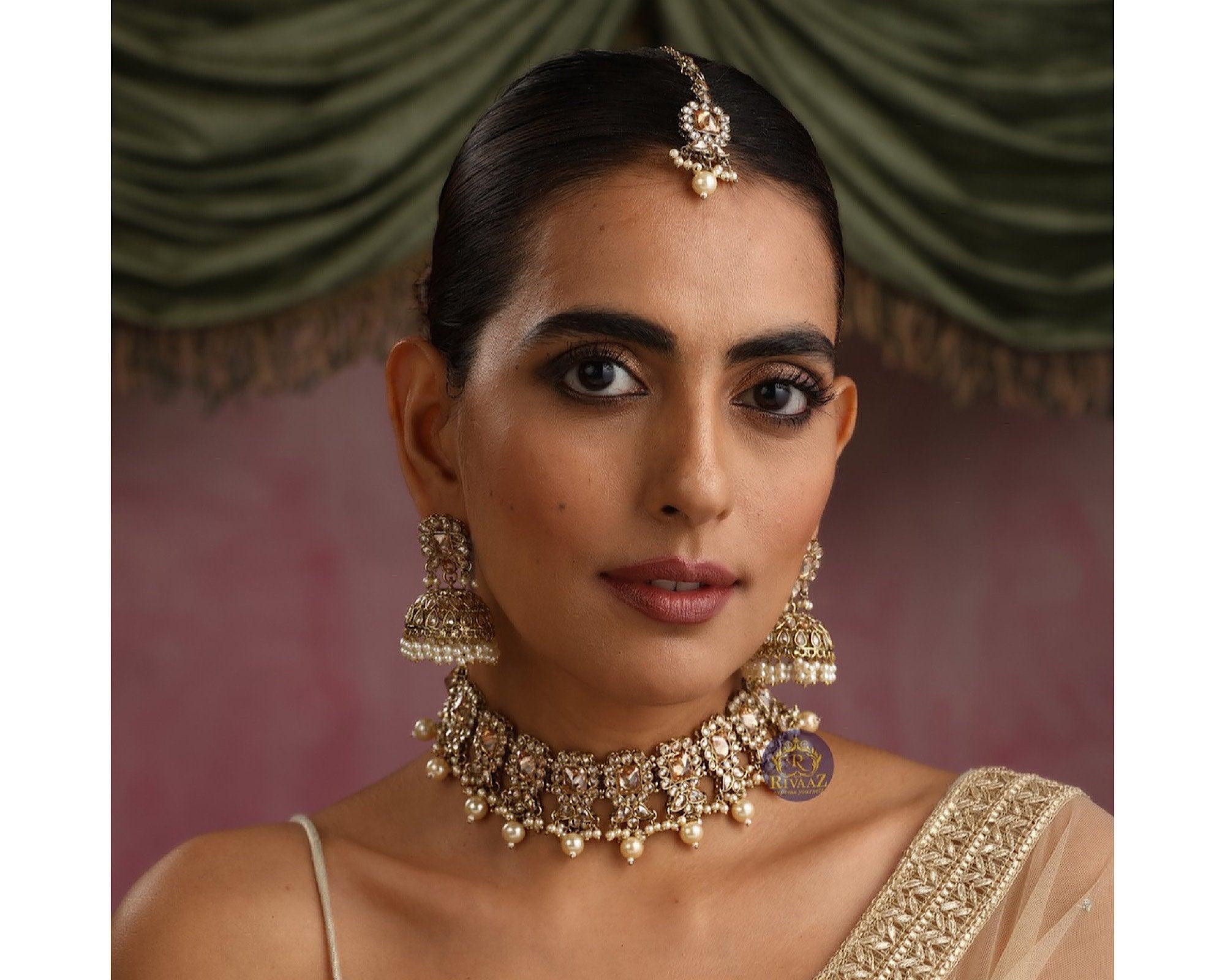 Myra Gold Polki Choker Punjabi Jewelry Indian Choker Kundan Jewelry Pakistani Necklace Indian Necklace Set Choker Necklace Indian Jewellery