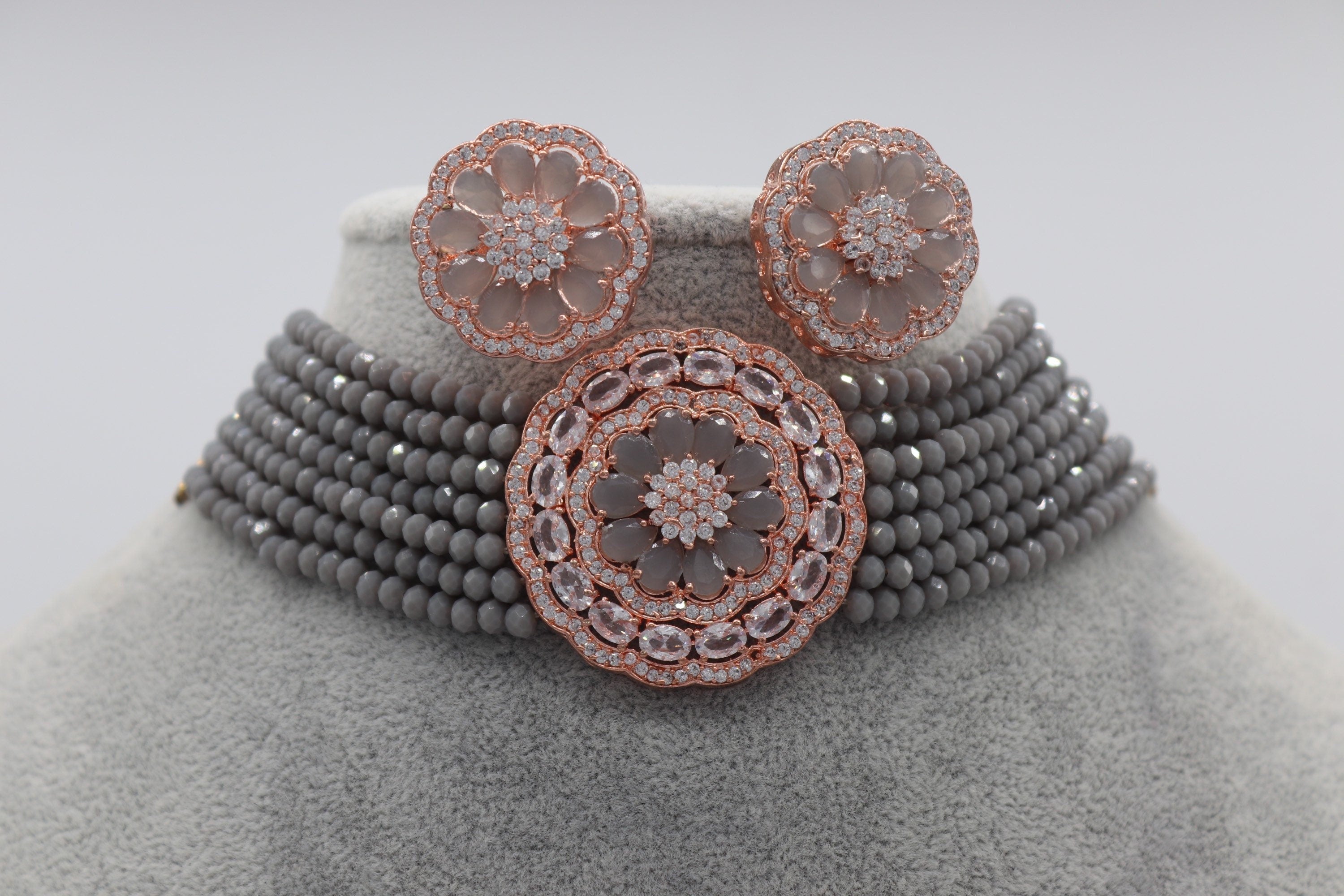 Sold Out Mona Gray Choker / Indian Choker/ Indian Jewelry/ Pakistani Jewelry/ Bollywood Jewelry/ CZ Choker/ American Diamond/ Blue Choker